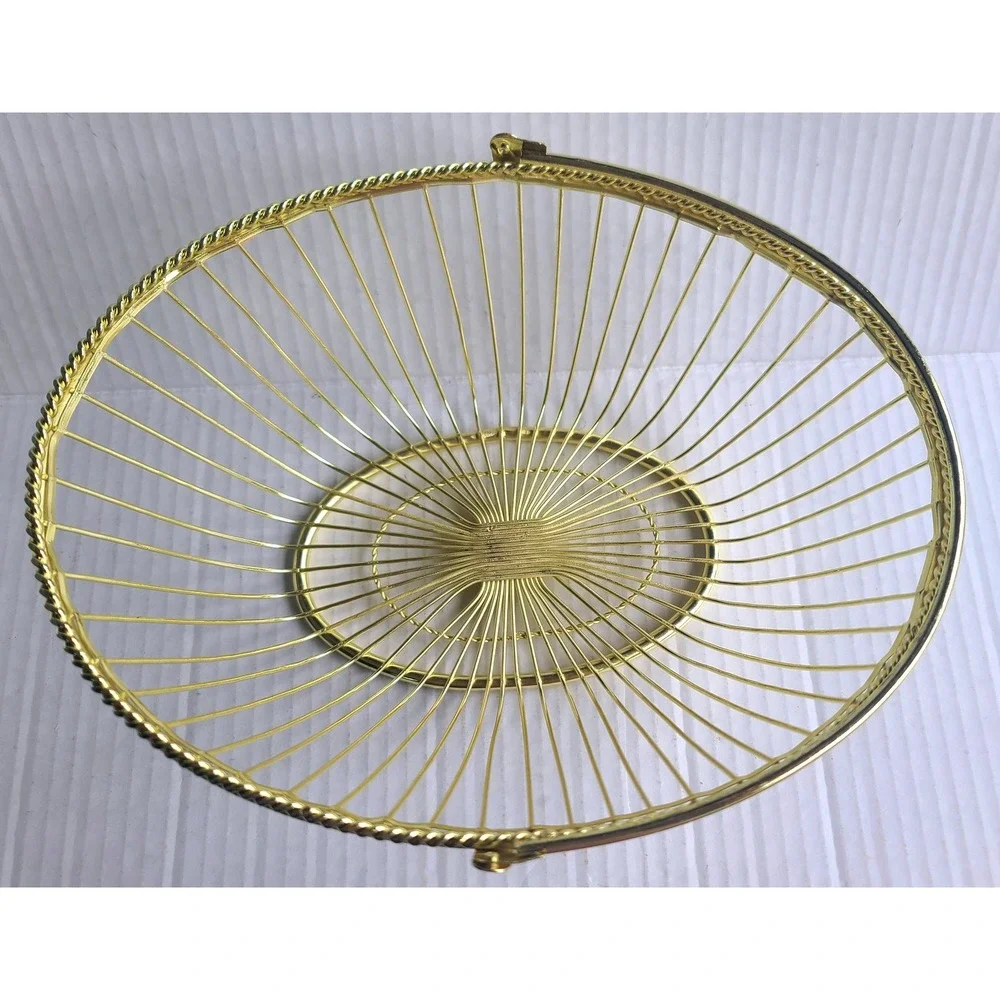 Gold Tone Wire Classic Oval Handled‎ Basket Mid Century Modern NEW
